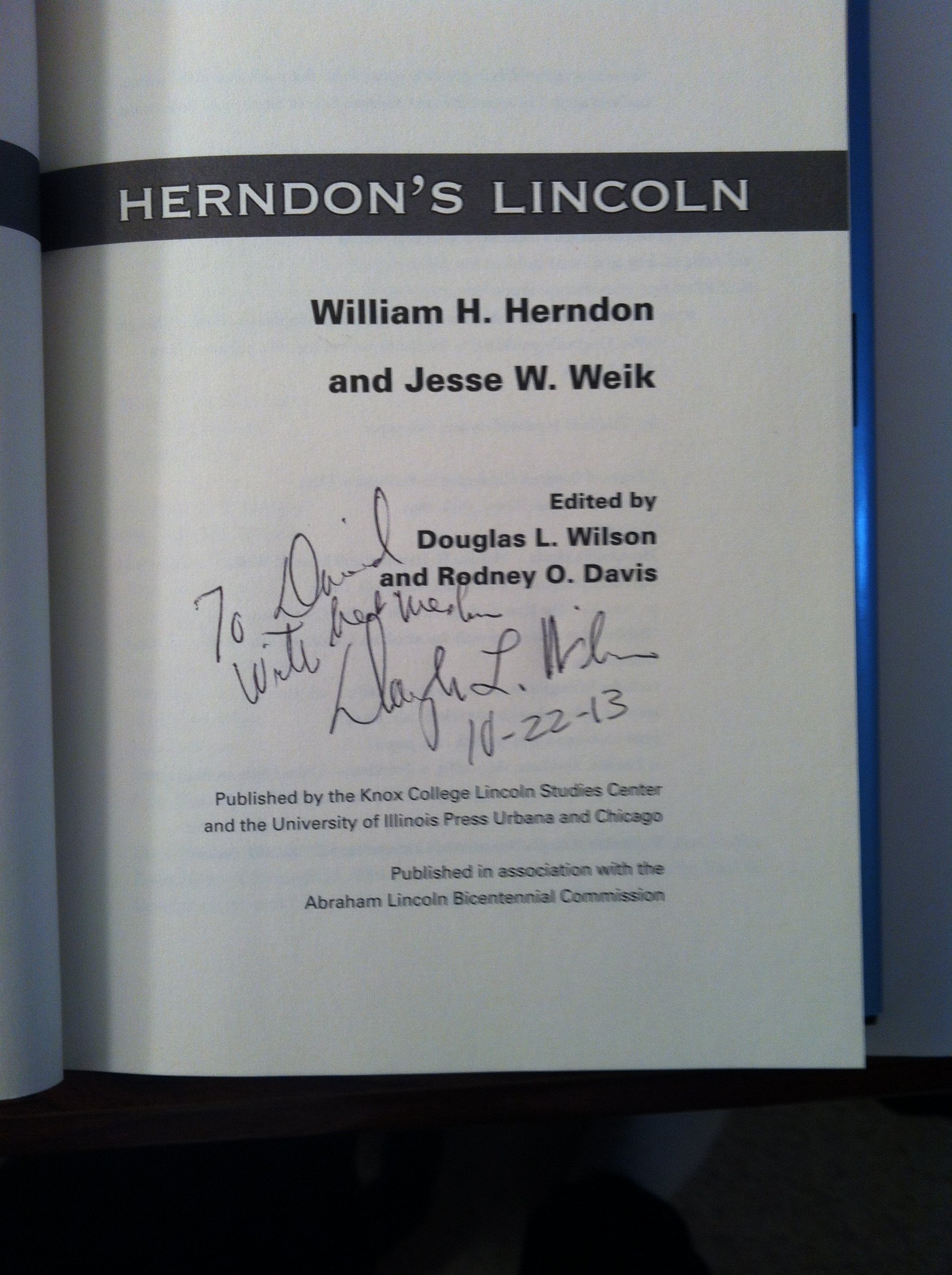 Herndon's Lincoln signed
