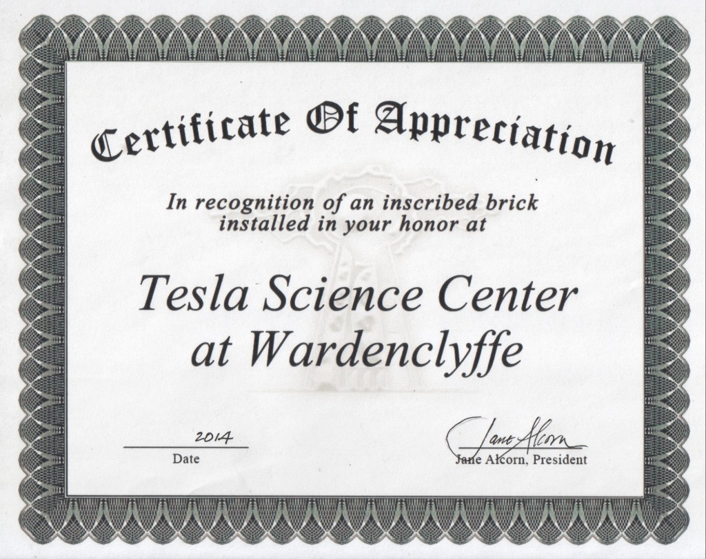 Wardencliffe Brick Certificate